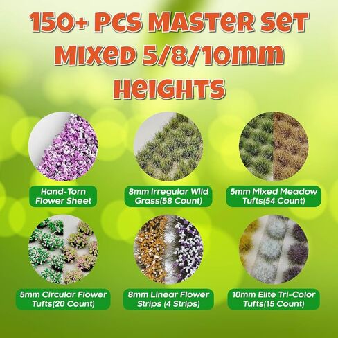 150+ Pcs Master Flower & Grass Tufts Set - Mixed 5mm/8mm/10mm Self-Adhesive Static Grass & Realistic Wildflowers for Warhammer 40k, DND, Wargaming Scenery & Dioramas in Saudi Arabia