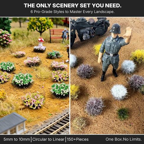 150+ Pcs Master Flower & Grass Tufts Set - Mixed 5mm/8mm/10mm Self-Adhesive Static Grass & Realistic Wildflowers for Warhammer 40k, DND, Wargaming Scenery & Dioramas in Saudi Arabia