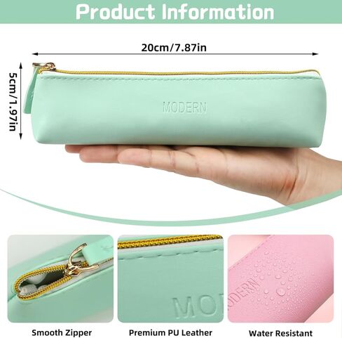 2PCS Faux Leather Pencil Case Pouch,Slim Aesthetic Pen Bags with Zipper Cute Small Makeup Brush Pouches for Purse Desk Organizer Office (2, PinkGreen) in Saudi Arabia