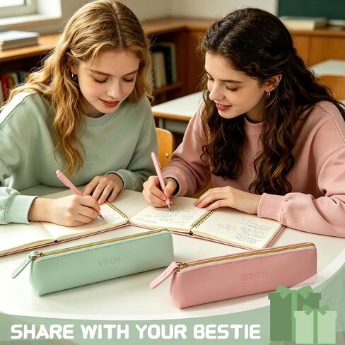 2PCS Faux Leather Pencil Case Pouch,Slim Aesthetic Pen Bags with Zipper Cute Small Makeup Brush Pouches for Purse Desk Organizer Office (2, PinkGreen) in Saudi Arabia