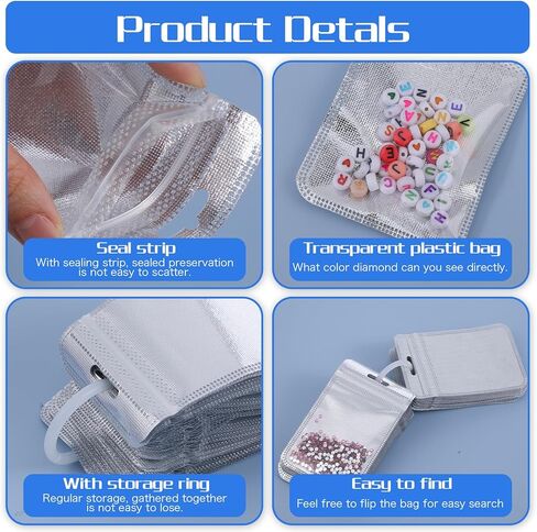 Shimmeroo 100Pcs Diamond Beads Storage Bags, 4.33 x 2.76 Inch Reusable Pouches for DIY Diamond Art Jewelry Earring Painting Storage Accessories, Bead and Gem Organizer for DIY Craft in Saudi Arabia
