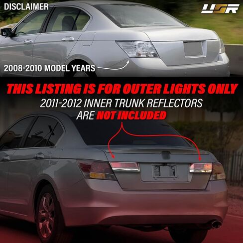USR UNIQUE STYLE RACING 08-10 CP2 / CP3 Tail Light – Rear Tail Lamps 2-Pieces (Left + Right) Compatible with 2008-2010 Honda Accord 4 Door Sedan SE, LX, EX and EX-L (CLEAR LENS w/COLOR BULBS) in Kuwait