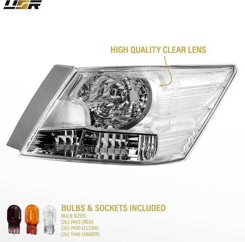 USR UNIQUE STYLE RACING 08-10 CP2 / CP3 Tail Light – Rear Tail Lamps 2-Pieces (Left + Right) Compatible with 2008-2010 Honda Accord 4 Door Sedan SE, LX, EX and EX-L (CLEAR LENS w/COLOR BULBS) in Kuwait
