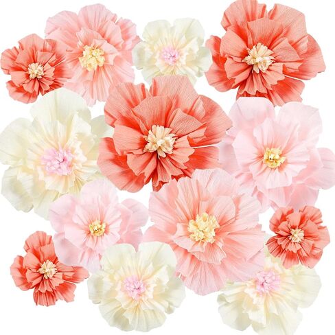 Cholemy 24 Pcs Tissue Paper Flowers, Crepe Paper Flowers Decorations 8" 10" 12" for Wedding Party Baby Bridal Shower Carnival Party Birthday Nursery Wall Decor (Assorted Color) in Kuwait