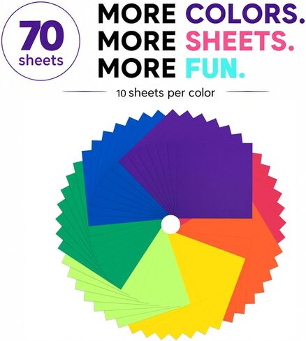 Colored Cardstock 12 x 12 in,70 Sheet Rainbow Color 180 GSM/65 LB Heavyweight Card Stock Set of 7 Colors Construction Paper for Cutting DIY Art Craft Scrapbook Kids School Supplies in Saudi Arabia