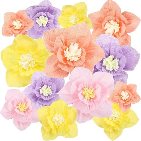 Cholemy 24 Pcs Tissue Paper Flowers, Crepe Paper Flowers Decorations 8" 10" 12" for Wedding Party Baby Bridal Shower Carnival Party Birthday Nursery Wall Decor (Assorted Color) in Kuwait