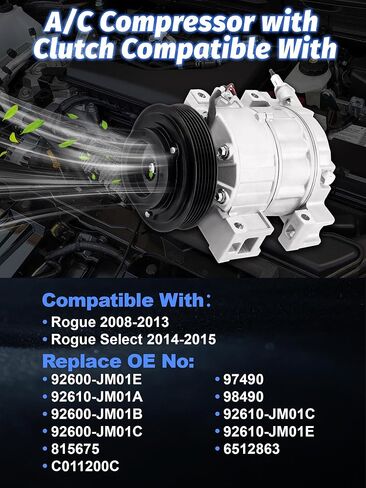 AC Compressor Compatible With Nissan Rogue 2008-2013,Rogue Select 2014-2015, with L4 2.5L A/C Clutch for Car in Saudi Arabia