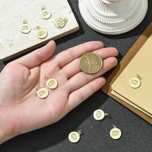 KitBeads 10 قطع من سحر عين الشر المكعبة من الزركونيا - 18 قيراط مطلية بالذهب مسطحة مستديرة محظوظة على شكل عين الشر لصنع المجوهرات بكميات كبيرة in Kuwait