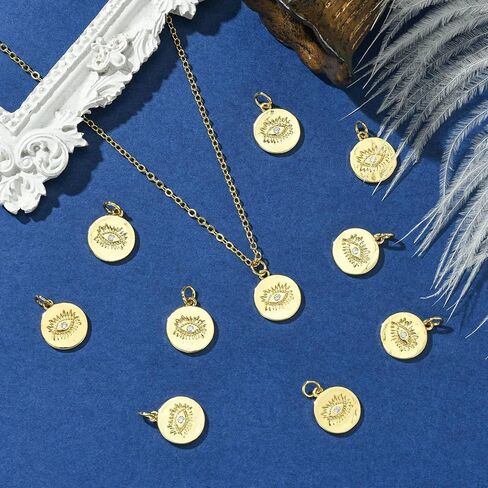 KitBeads 10 قطع من سحر عين الشر المكعبة من الزركونيا - 18 قيراط مطلية بالذهب مسطحة مستديرة محظوظة على شكل عين الشر لصنع المجوهرات بكميات كبيرة in Kuwait