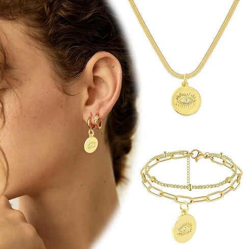 KitBeads 10 قطع من سحر عين الشر المكعبة من الزركونيا - 18 قيراط مطلية بالذهب مسطحة مستديرة محظوظة على شكل عين الشر لصنع المجوهرات بكميات كبيرة in Kuwait