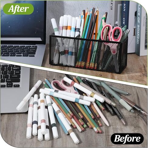 2-Pack Metal Mesh Pencil Holder, 3-Compartment Black Desk Organizer for Pens, Brushes, Utensils & Office Supplies - Sturdy Wire Storage Tray for Home or Workplace (8.86x3.15x3.74 Inch) in Saudi Arabia