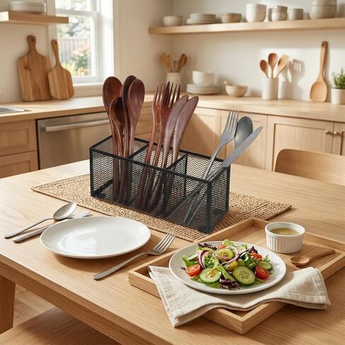 2-Pack Metal Mesh Pencil Holder, 3-Compartment Black Desk Organizer for Pens, Brushes, Utensils & Office Supplies - Sturdy Wire Storage Tray for Home or Workplace (8.86x3.15x3.74 Inch) in Saudi Arabia