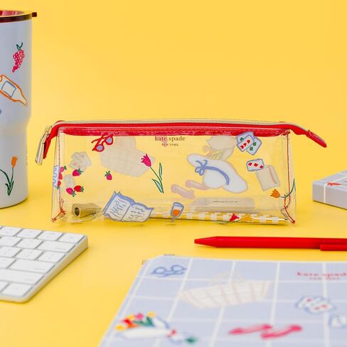 kate spade new york Clear Pen and Pencil Case for Women, Cute Work Stationery, PVC Zip Pouch Includes 2 Pencils, Sharpener, Eraser, and Ruler (Park Picnic) in Kuwait