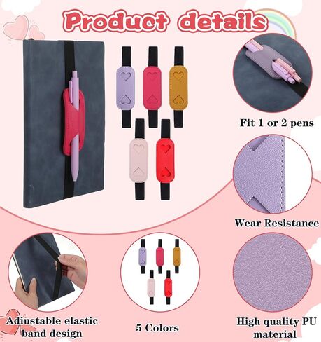 5Pcs Pen Holder for Notebook, Adjustable Journal Elastic Band Pouch, PU Leather Pencil Pouch With Elastic Band, Fits Binders Notebooks & Journals, Colorful (Multicolor, 5 Pack) in Saudi Arabia