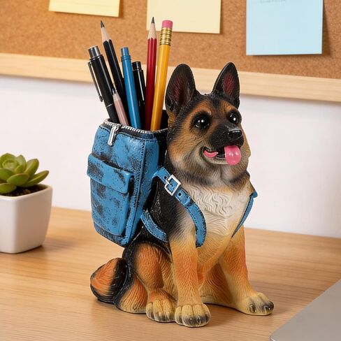 MAQUITA Cute Dog Pen Holder for Desk, Pencil Holder, Creative Desktop Pen Organizer Pencil Cups, Unique Desk Accessories Decor for Home Office School, German Shepherd Gifts for Dog Lovers in Kuwait