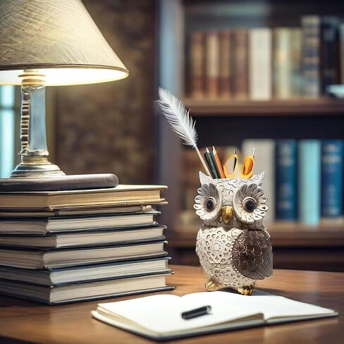 حامل أقلام بومة من مواماكس، حامل أقلام رصاص للمكتب، حامل فرشاة مكياج من الراتينج الراتنج منظم مكتب ملحقات ديكور، وعاء قلم رصاص لطيف لسطح المكتب للوازم المكتبية، الفصول الدراسية، المنزل in Kuwait