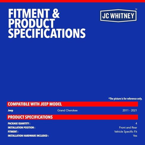 مجموعة JC Whitney JFBAJCWSG00453 مكونة من 4 واقيات طينية أمامية وخلفية - متوافقة مع جيب جراند شيروكي 2011-2021 in Kuwait