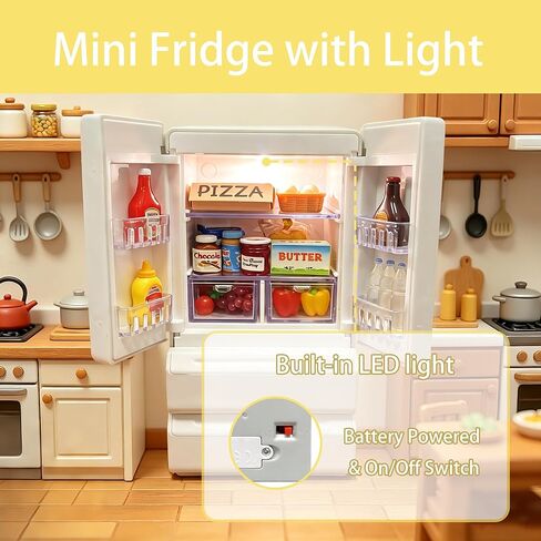 1:12 Mini Fridge Toy, Miniature Refrigerator Playset with 41pcs Mini Food Toys for Dollhouse Furniture & Kitchen Accessories in Saudi Arabia