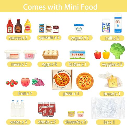 1:12 Mini Fridge Toy, Miniature Refrigerator Playset with 41pcs Mini Food Toys for Dollhouse Furniture & Kitchen Accessories in Saudi Arabia