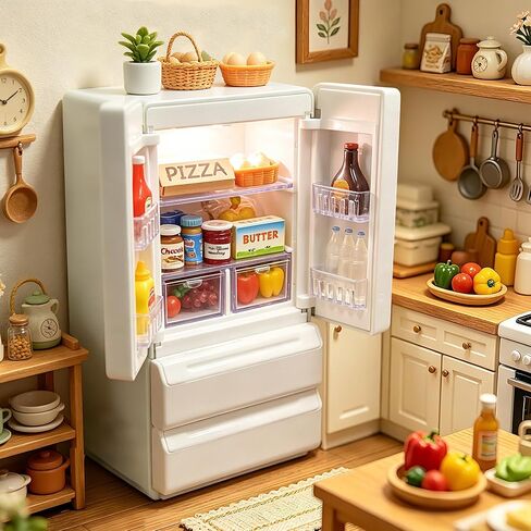 1:12 Mini Fridge Toy, Miniature Refrigerator Playset with 41pcs Mini Food Toys for Dollhouse Furniture & Kitchen Accessories in Saudi Arabia
