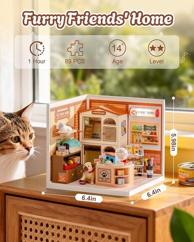 Rolife Super Creator Furry Friends' Home DIY Miniature House Kit, Snap-Fit Plastic 3D Puzzle No Glue Needed, Stackable Pet Store Room Decor Gift for Adults & Teens, 89 PCS in Kuwait