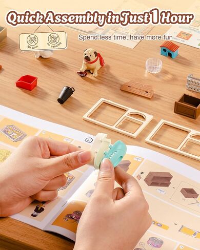 Rolife Super Creator Furry Friends' Home DIY Miniature House Kit, Snap-Fit Plastic 3D Puzzle No Glue Needed, Stackable Pet Store Room Decor Gift for Adults & Teens, 89 PCS in Kuwait