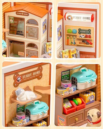 Rolife Super Creator Furry Friends' Home DIY Miniature House Kit, Snap-Fit Plastic 3D Puzzle No Glue Needed, Stackable Pet Store Room Decor Gift for Adults & Teens, 89 PCS in Kuwait
