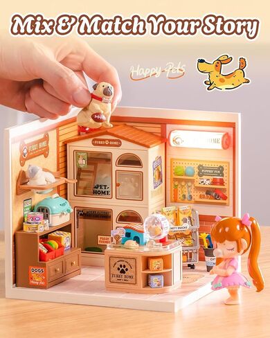 Rolife Super Creator Furry Friends' Home DIY Miniature House Kit, Snap-Fit Plastic 3D Puzzle No Glue Needed, Stackable Pet Store Room Decor Gift for Adults & Teens, 89 PCS in Kuwait