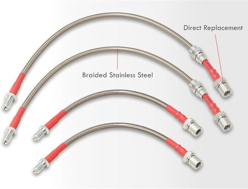AJP Distributors Silver Stainless Steel Braided Oil Disc Drum Brake Lines Hoses Cables Kit 4PCS Front & Rear Set Compatible/Replacement For Corolla AE86 Trueno E80 JDM 1984 1985 1986 1987 84 85 86 87 in Kuwait