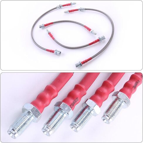 AJP Distributors Silver Stainless Steel Braided Oil Disc Drum Brake Lines Hoses Cables Kit 4PCS Front & Rear Set Compatible/Replacement For Corolla AE86 Trueno E80 JDM 1984 1985 1986 1987 84 85 86 87 in Kuwait