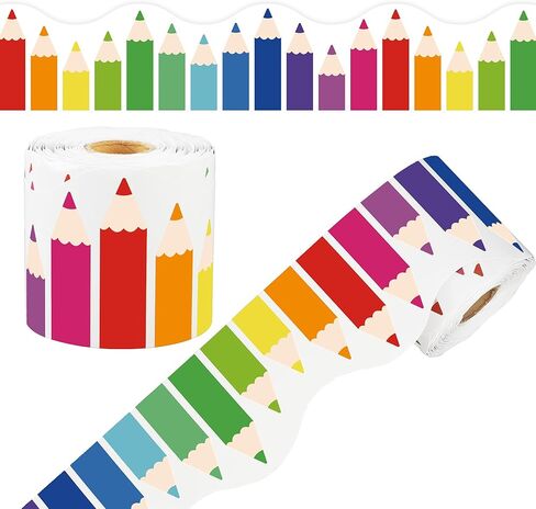 68.9 Ft Colorful Pencil Bulletin Board Border Colored Pencils Scalloped Border Trim Rolled Back to School Classroom Bulletin Board Decorations for School Classroom Chalkboard Office Home Wall Decor in Saudi Arabia