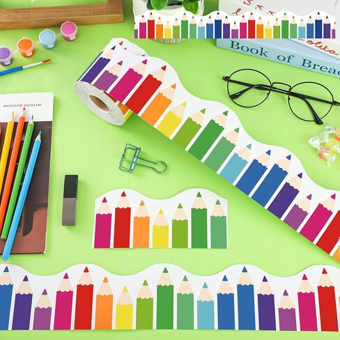 68.9 Ft Colorful Pencil Bulletin Board Border Colored Pencils Scalloped Border Trim Rolled Back to School Classroom Bulletin Board Decorations for School Classroom Chalkboard Office Home Wall Decor in Saudi Arabia