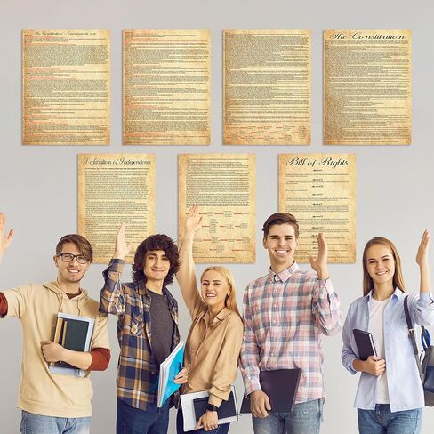 7 Pcs American Founding Documents Vintage Wall Art Set US Constitution Declaration Independence Bill of Rights Poster Collection Framed Historical Prints for Classroom Office Home Study Library Decor in Saudi Arabia