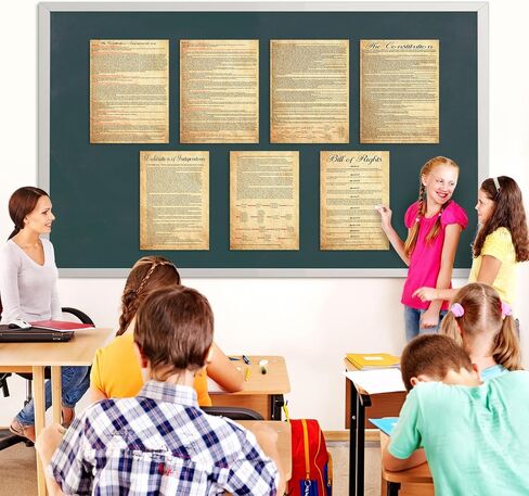 7 Pcs American Founding Documents Vintage Wall Art Set US Constitution Declaration Independence Bill of Rights Poster Collection Framed Historical Prints for Classroom Office Home Study Library Decor in Saudi Arabia