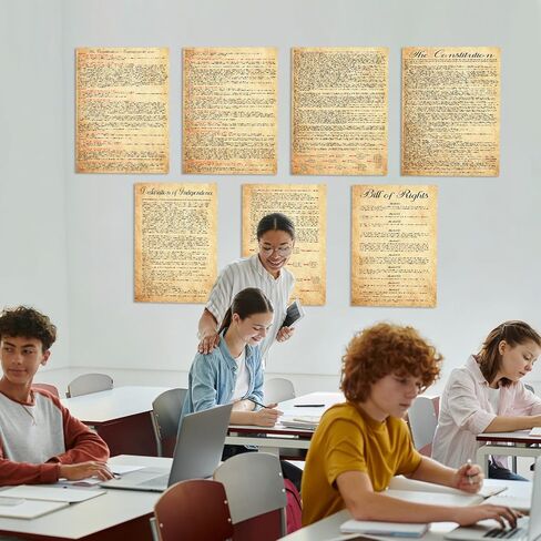 7 Pcs American Founding Documents Vintage Wall Art Set US Constitution Declaration Independence Bill of Rights Poster Collection Framed Historical Prints for Classroom Office Home Study Library Decor in Saudi Arabia