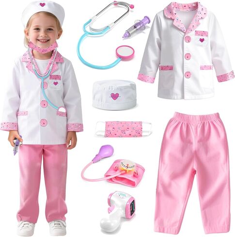Lehoo Castle Doctor Costume for Kids, Doctor Dress Up and Play Set 8 PCS with Stethoscope, Role Play Costume for Toddlers 4-6 in Saudi Arabia