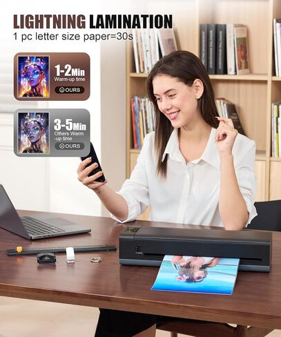 13 Inch Laminator Machine, A-3 9-in-1 Thermal Laminator with Sheets for Hot & Cold Laminating Machine, Features Fast 60-Sec Warm Technology and Never-Jam Design for Home,Office,or School Use (Black) in Saudi Arabia