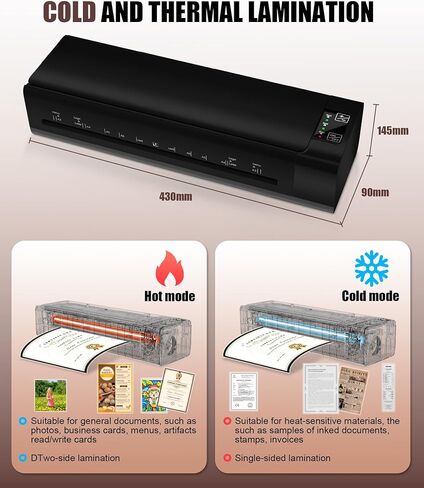 13 Inch Laminator Machine, A-3 9-in-1 Thermal Laminator with Sheets for Hot & Cold Laminating Machine, Features Fast 60-Sec Warm Technology and Never-Jam Design for Home,Office,or School Use (Black) in Saudi Arabia