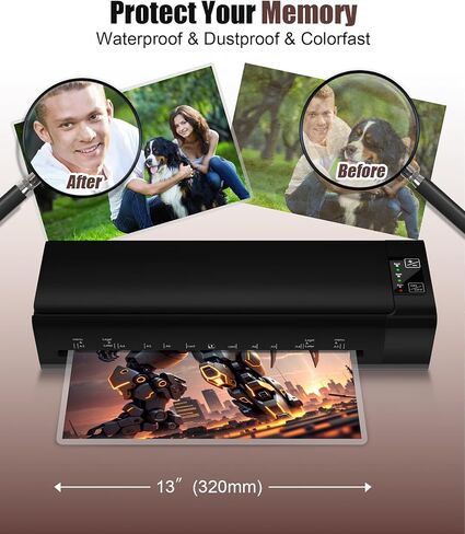 13 Inch Laminator Machine, A-3 9-in-1 Thermal Laminator with Sheets for Hot & Cold Laminating Machine, Features Fast 60-Sec Warm Technology and Never-Jam Design for Home,Office,or School Use (Black) in Saudi Arabia