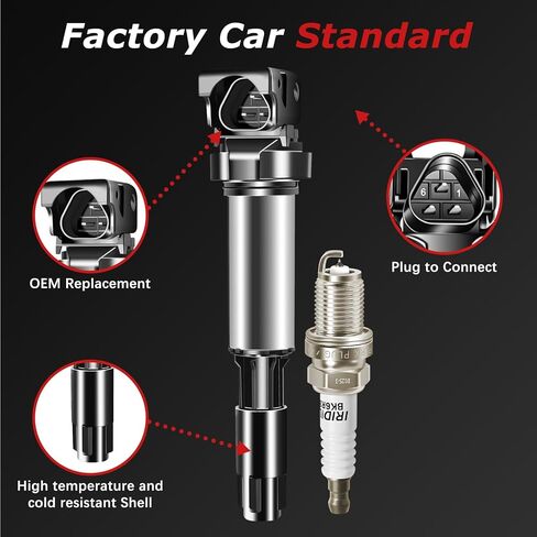Set of 6 Iridium Spark Plug and 6 Ignition Coil Pack UF522 Compatible with BMW for 128i for 323i for 325xi for 328i for 330i for 528i for 530i for M3 for X3 for Z3 for Z4 in Kuwait