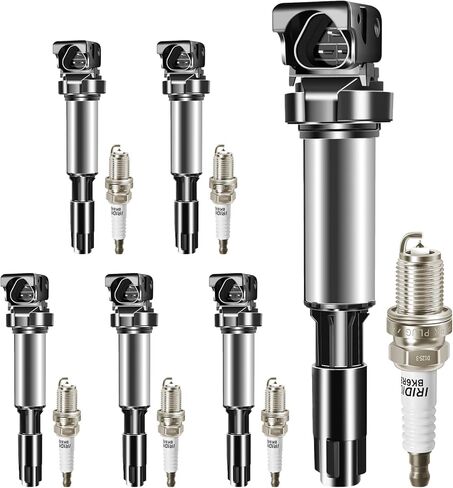 Set of 6 Iridium Spark Plug and 6 Ignition Coil Pack UF522 Compatible with BMW for 128i for 323i for 325xi for 328i for 330i for 528i for 530i for M3 for X3 for Z3 for Z4 in Kuwait