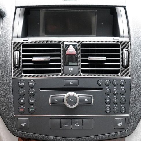 Real Carbon Fiber Compatible with Mercedes-Benz C-Class W204 C300 C350 C63 AMG 2008 2009 2010 2011 Sedan Accessories Car Dash Center Air Vent Sticker Cover Interior Decal Trim Decoration Black in Kuwait