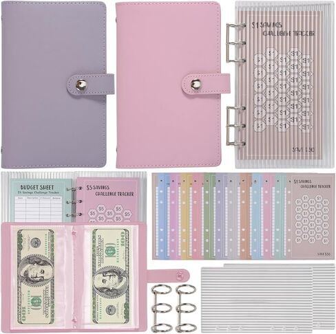 54Pcs 100 Envelopes Money Saving Challenge, Money Saving Binder Cash Including 2 Budget Binder & 48 Saving Challenge Tracker Card with Cover for Money Saving Budgeting (Pink & Purple) in Saudi Arabia