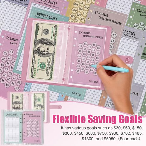 54Pcs 100 Envelopes Money Saving Challenge, Money Saving Binder Cash Including 2 Budget Binder & 48 Saving Challenge Tracker Card with Cover for Money Saving Budgeting (Pink & Purple) in Saudi Arabia