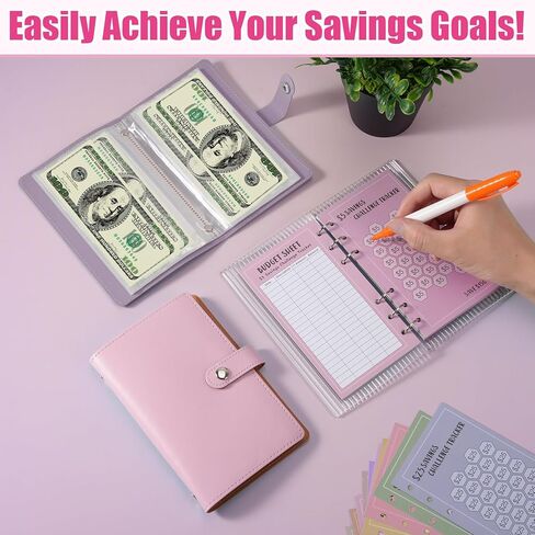 54Pcs 100 Envelopes Money Saving Challenge, Money Saving Binder Cash Including 2 Budget Binder & 48 Saving Challenge Tracker Card with Cover for Money Saving Budgeting (Pink & Purple) in Saudi Arabia