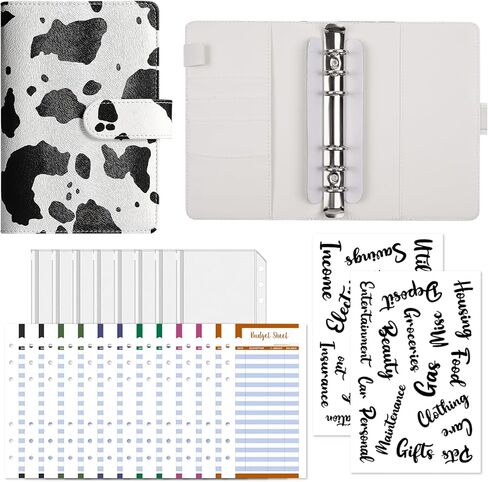 elephtree A6 Budget Binder with Zipper Envelopes,Leopard Print Money Organizer for Cash with 12 Expense Sheets & 2 Word Stickers,Cash Envelopes for Budgeting and Saving (Leopard Print Cow) in Saudi Arabia