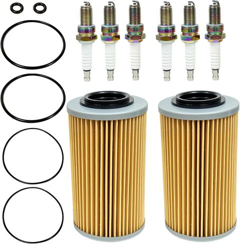 420956740 فلتر الزيت وقابس الإشعال O-Ring لـ Sea-Doo PWC 4-Tec Models 2002 & Up GTI 130 150 155 GTR GTX GTS 130 155 215 230 255 260 RXP 155 215 RXT 215 255 260-2 Pack 420956741 DCPR8E in Kuwait