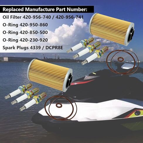 420956740 فلتر الزيت وقابس الإشعال O-Ring لـ Sea-Doo PWC 4-Tec Models 2002 & Up GTI 130 150 155 GTR GTX GTS 130 155 215 230 255 260 RXP 155 215 RXT 215 255 260-2 Pack 420956741 DCPR8E in Kuwait