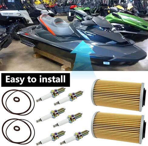 420956740 فلتر الزيت وقابس الإشعال O-Ring لـ Sea-Doo PWC 4-Tec Models 2002 & Up GTI 130 150 155 GTR GTX GTS 130 155 215 230 255 260 RXP 155 215 RXT 215 255 260-2 Pack 420956741 DCPR8E in Kuwait