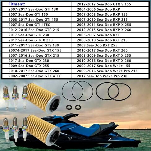 420956740 فلتر الزيت وقابس الإشعال O-Ring لـ Sea-Doo PWC 4-Tec Models 2002 & Up GTI 130 150 155 GTR GTX GTS 130 155 215 230 255 260 RXP 155 215 RXT 215 255 260-2 Pack 420956741 DCPR8E in Kuwait